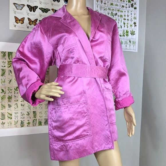 Vintage y2k 2000s Jennifer George Jacket Pink Satin Belt Tie Marbled Size 6 - Picture 1 of 9